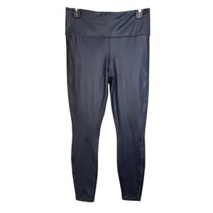 ATHLETA‎ Ace High Rise Shiny Black Blue Leggings Athletic Workout Pants Medium